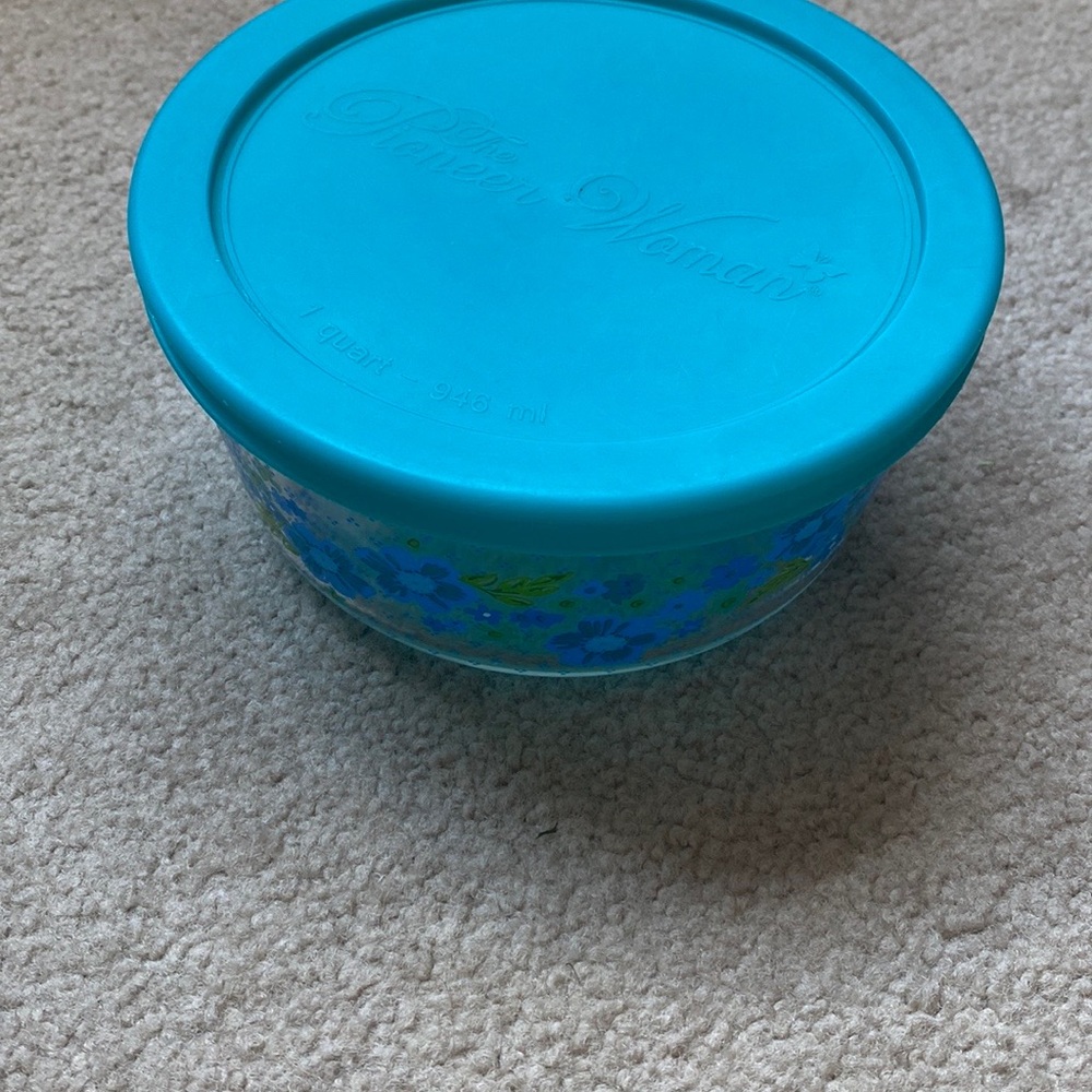 The Pioneer Woman Turquoise Floral Glass Container with Lid
